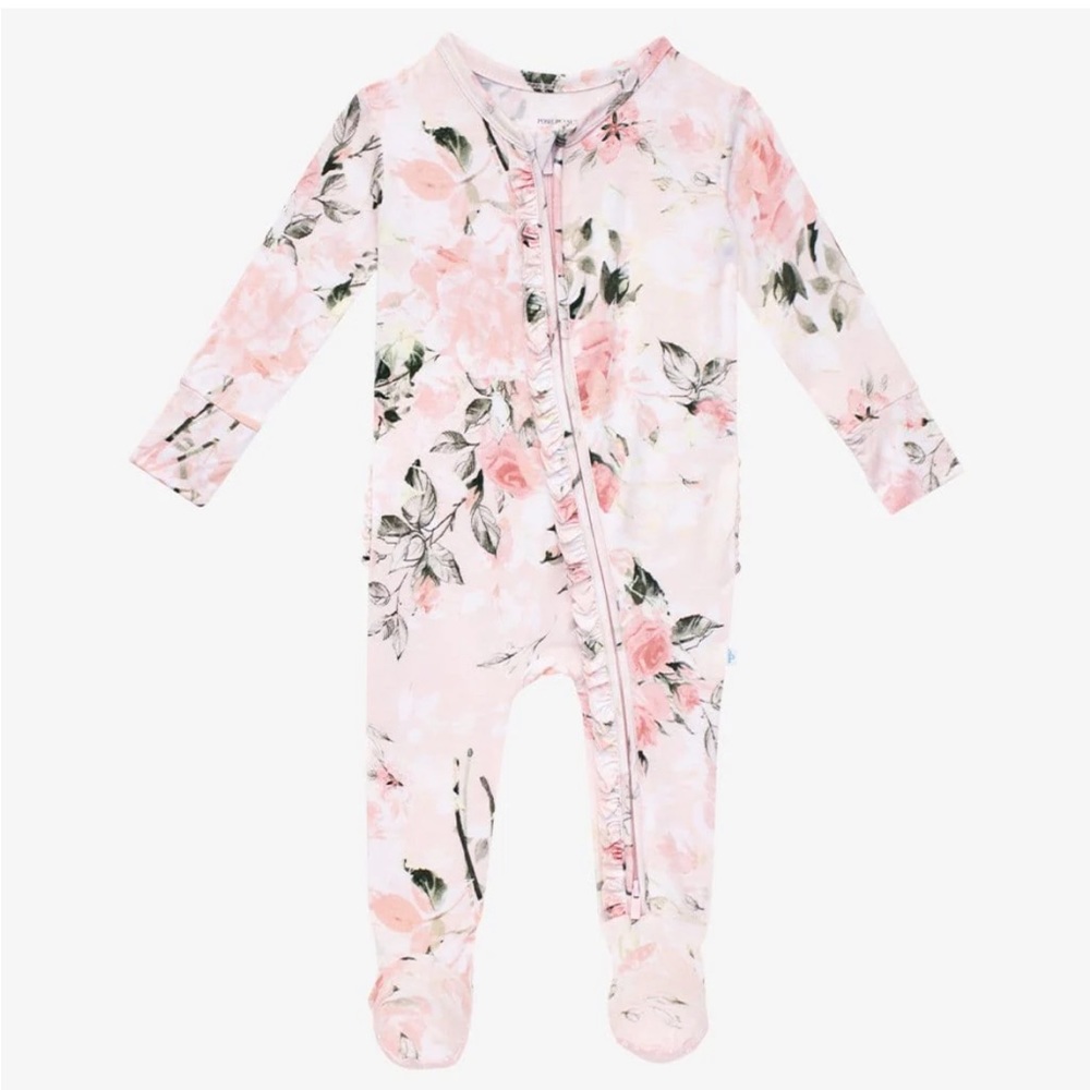 Posh Peanut Vintage Pink Rose Footie Ruffled Zippered One Piece, 0-3 month. NWT